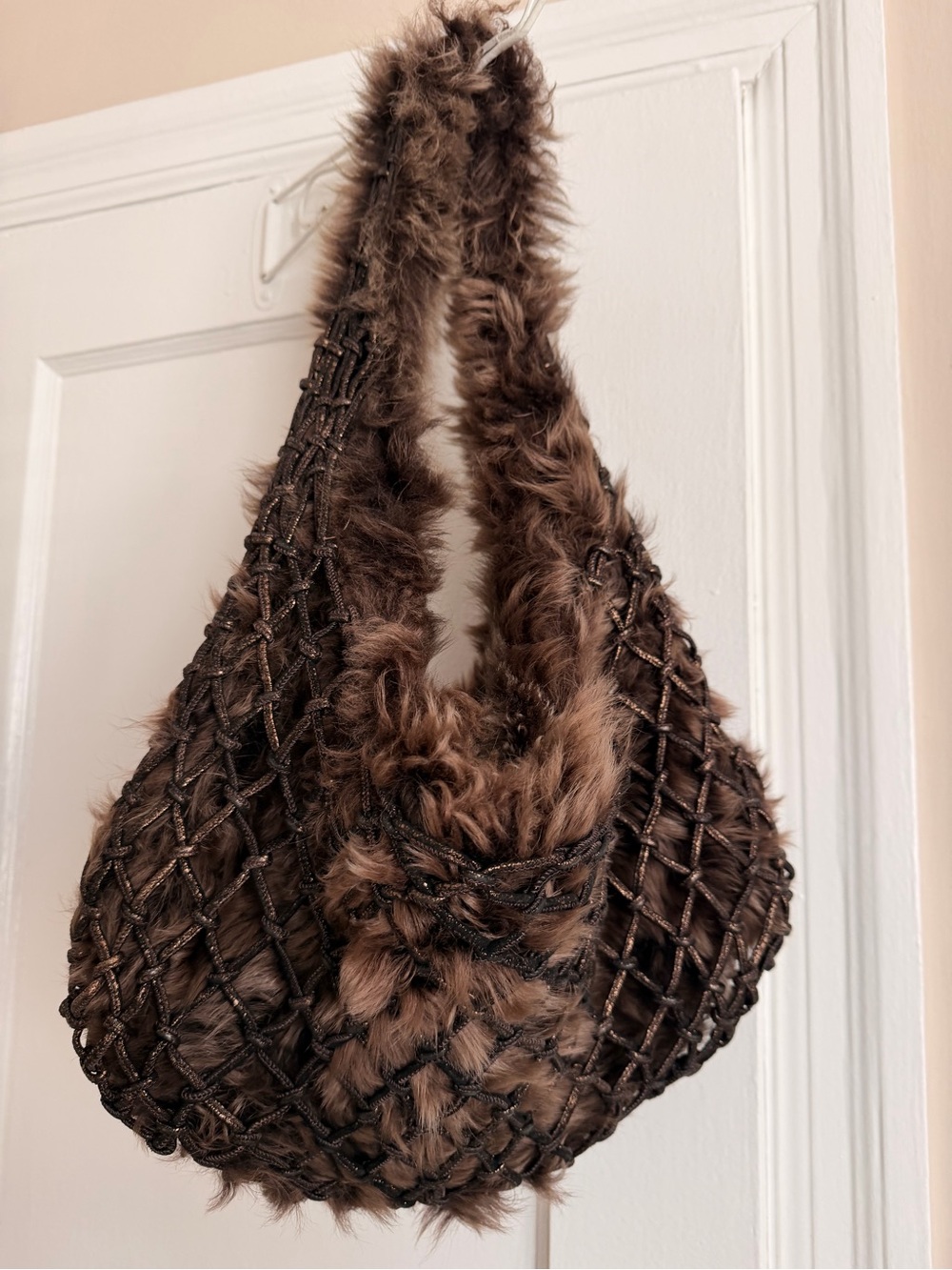 Bottega Veneta Fur Brown Knit Hobo Bag